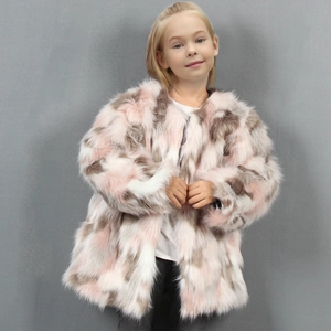 Kids Girls Fashion Faux Fur Coat Patchwork Plush Winter Jacket Long Sleeve Round Neck Warm Outerwear Pink White Coffee