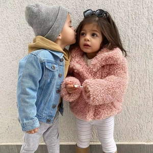 Childrens fashion faux fur coat for autumn and winter with warm plush texture design