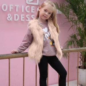 Kinder Kunstpelz Weste in Pfirsichrosa mit niedlichem Enten-Sweatshirt Set für Herbst