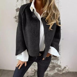 Women's black loose batwing sleeve cashmere jacket with double button detail