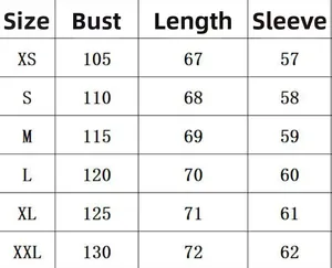 Detaillierte Größentabelle für Damen-Hoodies mit Brustumfang, Länge und Ärmellänge in XS bis XXL