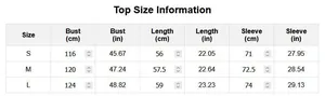 Size chart for women's double breasted short trench coat with bust and length in cm and inches