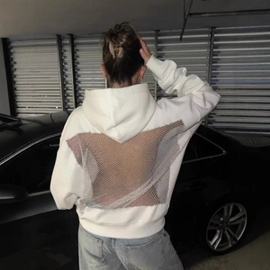 Weißer Langarm-Hoodie mit sternförmigem Netz-Ausschnitt am Rücken im Streetstyle