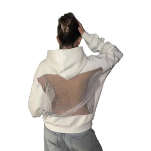 Damen Kapuzenpullover in Off-White mit einzigartigem Rückenausschnitt aus Netzgewebe