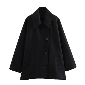 Classic black single-breasted wool jacket with lapel collar and side pockets