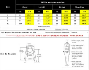 Detailed size guide table for long sleeve knit top with chest and length measurements