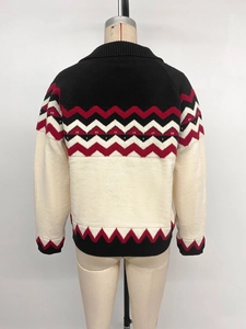 Vue détaillée du motif chevron et de la texture en maille sur le pull polo rétro