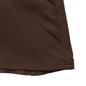 Macro view of brown plain weave fabric texture with detailed stitching for a V-neck dress