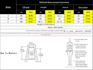 Detailed size chart for Christmas jacquard sweater showing measurements in cm and inches