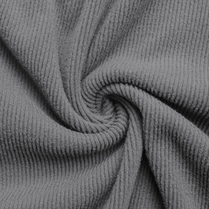 Macro shot of dark grey ribbed knit fabric showing soft texture and vertical stripe detail