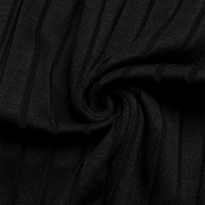 Close-up macro of elegant black textured ribbed knit fabric with vertical stripe details