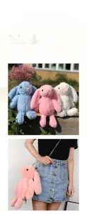 Detail showing plush bunny crossbody bag storage capacity for phone and lipstick