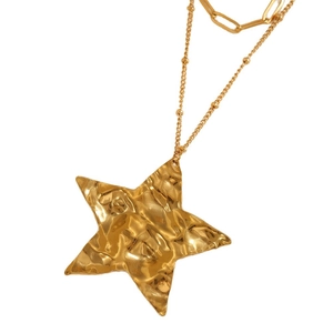 Modern 18k gold plated geometric star pendant necklace with unique wrinkled texture