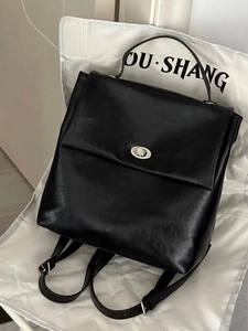 Minimalist silver oil wax leather backpack for women with large capacity and metal buckle