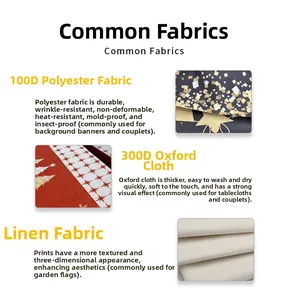 Détails des tissus pour drapeaux de jardin: polyester 100D, oxford 300D et lin de qualité