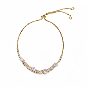 18k gold plated adjustable bracelet with micro-pave crystals and square stones