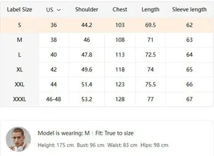 Tableau des tailles détaillé pour polo homme avec mesures US et métriques