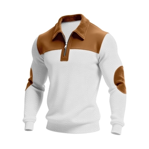Polo Homme Bloc de Couleur Avec Demi Zip Décontracté Tricot Jacquard Manches Longues Pull Avec Coudières Hauts à la Mode