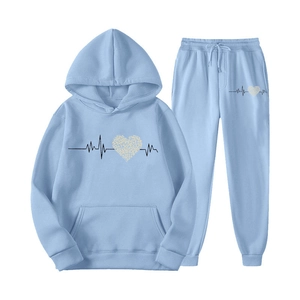 Men Casual Long Sleeve Hoodie And Pants Top And Bottom Heartbeat Leopard Heart Print Sporty Tracksuit Sweatshirt Joggers