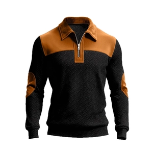 Polo homme à manches longues bicolore avec fermeture éclair et texture en maille chevron