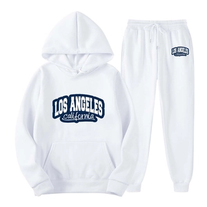 Tuta da uomo bianca con felpa con cappuccio Los Angeles California e pantaloni abbinati