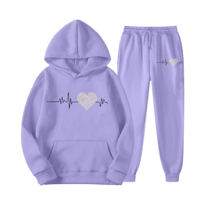 Lavender oversized 3D heart leopard hoodie and joggers set with front kangaroo pocket
