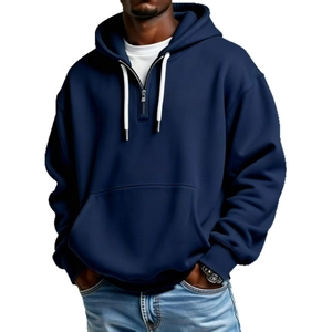 Sweat à capuche bleu marine pour homme avec demi-zip et cordon de serrage blanc