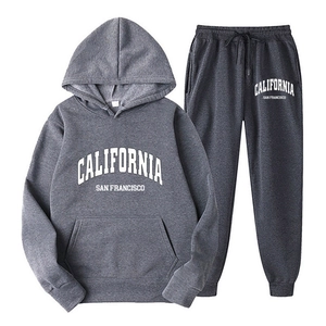 Ensemble sweat à capuche et jogging gris foncé pour homme avec imprimé California