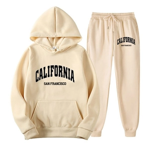 Ensemble de survêtement crème pour hommes avec lettrage California San Francisco imprimé