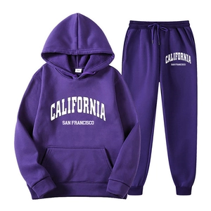 Survêtement homme violet avec sweat à capuche et jogging aux lettres blanches de Californie