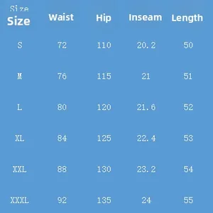 Tableau des tailles détaillé pour short en coton et lin pour hommes avec mesures