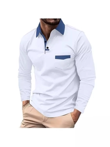 Polo da Uomo Casual a Maniche Lunghe con Colletto a Contrasto Taschino sul Petto Leggera e Traspirante alla Moda