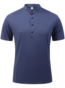 Herren Slim Fit Henley Polo Shirt Stehkragen Kurzarm Waffelstruktur Polyamid Elastan Casual Top Kleidung Für Männer