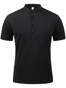 Herren Polo-Shirt aus Eisseide mit Mesh-Gewebe, Stehkragen und Knöpfen in Schwarz