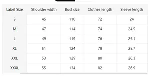 Detailed size chart for men's casual beach shirt set featuring S to XXXL measurements