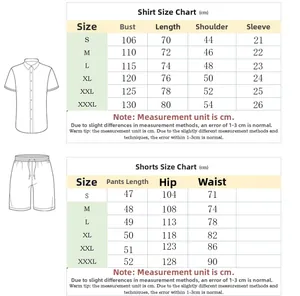 Detailed size chart for men checkerboard jacquard shirt and shorts beach set