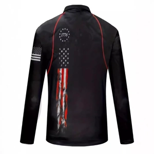 Men's black long sleeve polo shirt featuring vintage 1776 US flag print on back