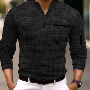 Polo homme à manches longues en maille gaufrée avec poche zippée style décontracté
