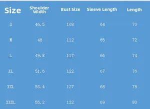 Detailed size chart for men's tactical sweatshirt with bust and shoulder measurements