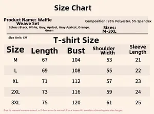 Tabella taglie dettagliata per set t-shirt a nido d'ape e pantaloncini con misure