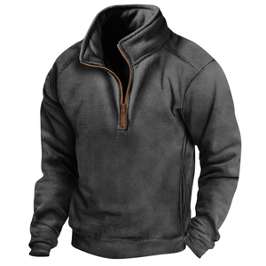 Detail of the high-density polar fleece texture and sturdy zipper on this men's pullover