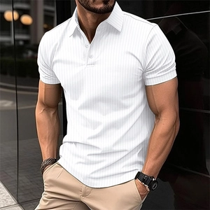 Polo da Uomo Slim Fit a Strisce Verticali Estate Moda Manica Corta Elastico Sportivo Golf Top Traspirante