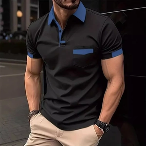 Polo sportiva da uomo a maniche corte con dettagli a contrasto blu e taschino sul petto