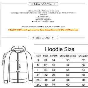 Detailed size chart for Simon Henriksson zipped hoodie with measurement guide from S to 3XL