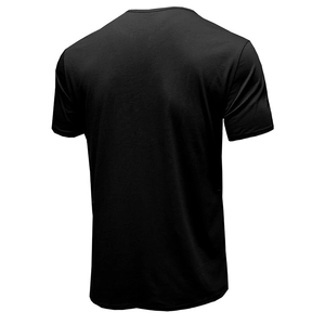 Vue arrière du t-shirt Henley noir ajusté à manches courtes en maille de coton respirante