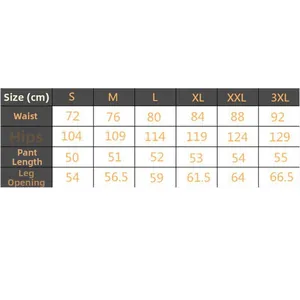 Tableau des tailles détaillé pour shorts de polo décontracté homme du S au 3XL