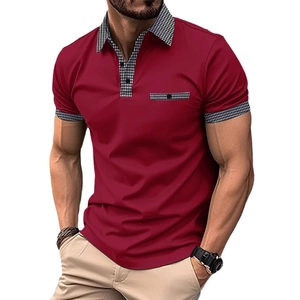 Men's slim fit polo shirt in dark red with houndstitch trim and chest pocket detail