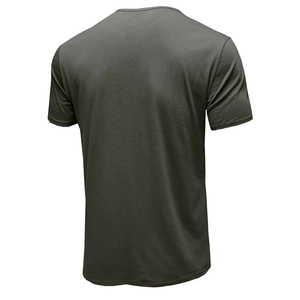 Vue arrière d'un polo henley à manches courtes en coton gris foncé coupe ajustée