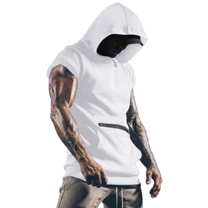 Men Sleeveless Hoodie Zip Up Gym Training Sport Vest Slim Fit Solid Color Hooded Sweatshirt Summer Outdoor Casual Top