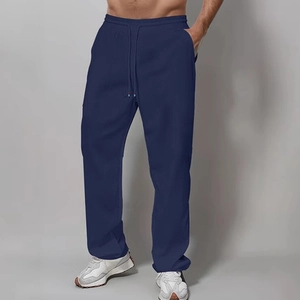 Men's navy blue straight leg cotton sweatpants with drawstring and elastic waist